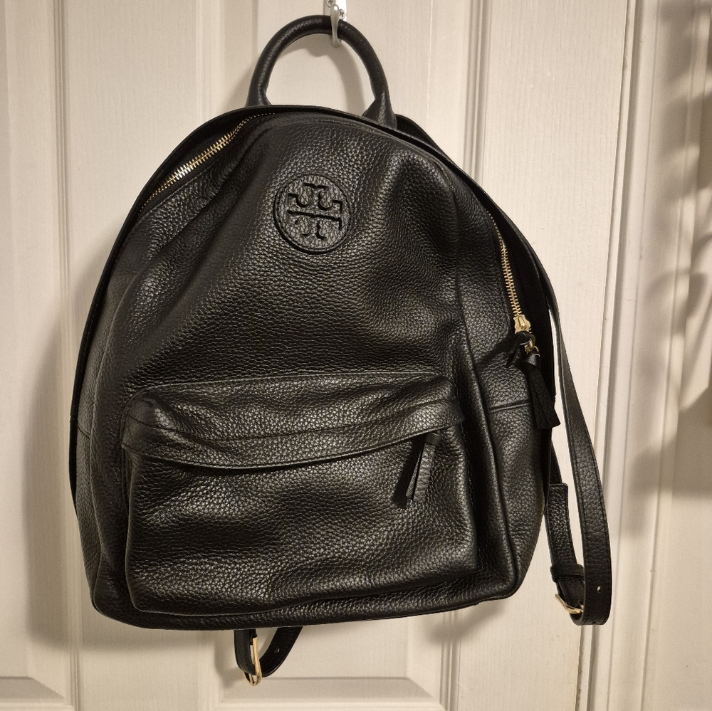 Tory Burch Pebbled Black Leather Ella Backpack Purse MINT